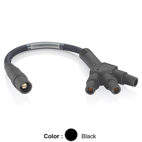 Leviton 16A33-UE, 16 Series Single Pole Cam-Type Soft 3-Fer Adapter, 45 Degree, Male Plug to Female/Female/Female Tri-Tap, 24'' Cable Length, 4/0 Cable Range, 400 Amp Max, Black