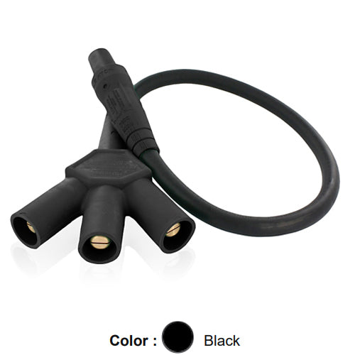 Leviton 16A36-UE, 16 Series Single Pole Cam-Type Soft 3-Fer Adapter, 45 Degree, Female Plug to Male/Male/Male Tri-Tap, 24'' Cable Length, 4/0 Cable Range, 400 Amp Max, Black
