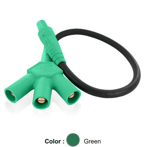 Leviton 16A36-UG, 16 Series Single Pole Cam-Type Soft 3-Fer Adapter, 45 Degree, Female Plug to Male/Male/Male Tri-Tap, 24'' Cable Length, 4/0 Cable Range, 400 Amp Max, Green