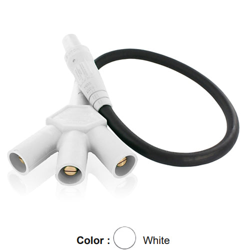 Leviton 16A36-UW, 16 Series Single Pole Cam-Type Soft 3-Fer Adapter, 45 Degree, Female Plug to Male/Male/Male Tri-Tap, 24'' Cable Length, 4/0 Cable Range, 400 Amp Max, White