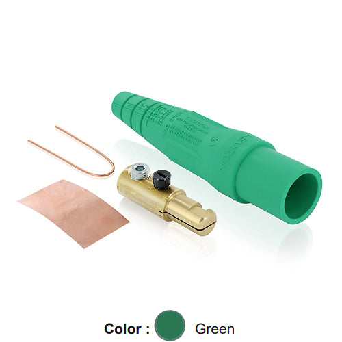 Leviton 16D21-UG, 16 Series Taper Nose Single Pole Cam-Type Male Plug, Contact & Insulator, Detachable, Industrial Grade, 300 Amp Max, 600 VAC/DC Max, Single Set Screw Termination, #2 - 2/0 AWG, Green