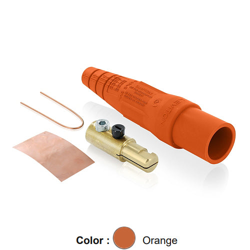 Leviton 16D21-UO, 16 Series Taper Nose Single Pole Cam-Type Male Plug, Contact & Insulator, Detachable, Industrial Grade, 300 Amp Max, 600 VAC/DC Max, Single Set Screw Termination, #2 - 2/0 AWG, Orange