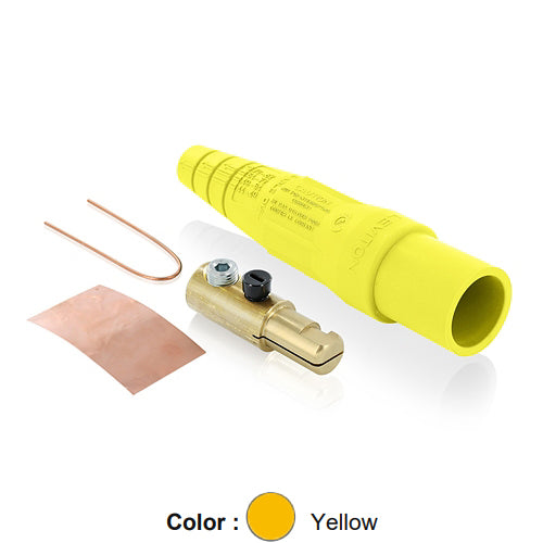 Leviton 16D21-UY, 16 Series Taper Nose Single Pole Cam-Type Male Plug, Contact & Insulator, Detachable, Industrial Grade, 300 Amp Max, 600 VAC/DC Max, Single Set Screw Termination, #2 - 2/0 AWG, Yellow