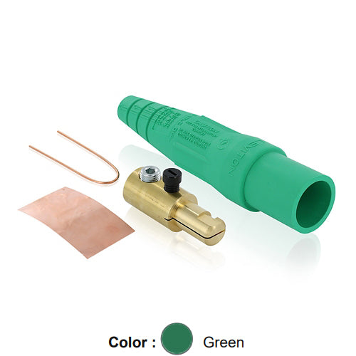 Leviton 16D23-UG, 16 Series Taper Nose Single Pole Cam-Type Male Plug, Contact & Insulator, Detachable, Industrial Grade, 400 Amp Max, 600 VAC/DC Max, Single Set Screw Termination, 2/0 - 4/0 AWG, Green