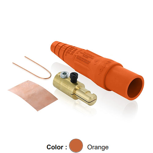 Leviton 16D23-UO, 16 Series Taper Nose Single Pole Cam-Type Male Plug, Contact & Insulator, Detachable, Industrial Grade, 400 Amp Max, 600 VAC/DC Max, Single Set Screw Termination, 2/0 - 4/0 AWG, Orange