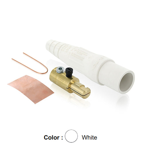 Leviton 16D23-UW, 16 Series Taper Nose Single Pole Cam-Type Male Plug, Contact & Insulator, Detachable, Industrial Grade, 400 Amp Max, 600 VAC/DC Max, Single Set Screw Termination, 2/0 - 4/0 AWG, White