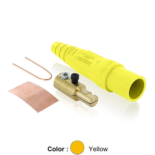 Leviton 16D23-UY, 16 Series Taper Nose Single Pole Cam-Type Male Plug, Contact & Insulator, Detachable, Industrial Grade, 400 Amp Max, 600 VAC/DC Max, Single Set Screw Termination, 2/0 - 4/0 AWG, Yellow