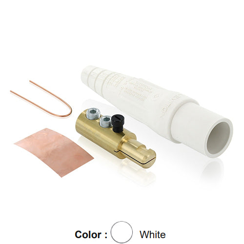 Leviton 16D24-UW, 16 Series Taper Nose Single Pole Cam-Type Male Plug, Contact & Insulator, Detachable, Industrial Grade, 400 Amp Max, 600 VAC/DC Max, Double Set Screw Termination, 2/0 - 4/0 AWG, White
