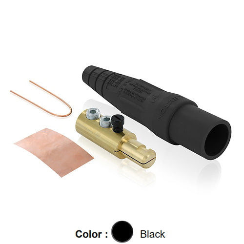 Leviton 16D24-UE, 16 Series Taper Nose Single Pole Cam-Type Male Plug, Contact & Insulator, Detachable, Industrial Grade, 400 Amp Max, 600 VAC/DC Max, Double Set Screw Termination, 2/0 - 4/0 AWG, Black