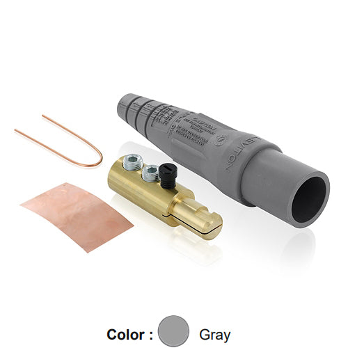 Leviton 16D24-UGY, 16 Series Taper Nose Single Pole Cam-Type Male Plug, Contact & Insulator, Detachable, Industrial Grade, 400 Amp Max, 600 VAC/DC Max, Double Set Screw Termination, 2/0 - 4/0 AWG, Gray