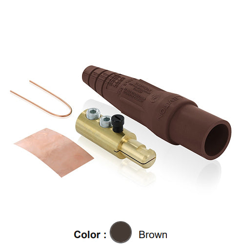 Leviton 16D24-UH, 16 Series Taper Nose Single Pole Cam-Type Male Plug, Contact & Insulator, Detachable, Industrial Grade, 400 Amp Max, 600 VAC/DC Max, Double Set Screw Termination, 2/0 - 4/0 AWG, Brown