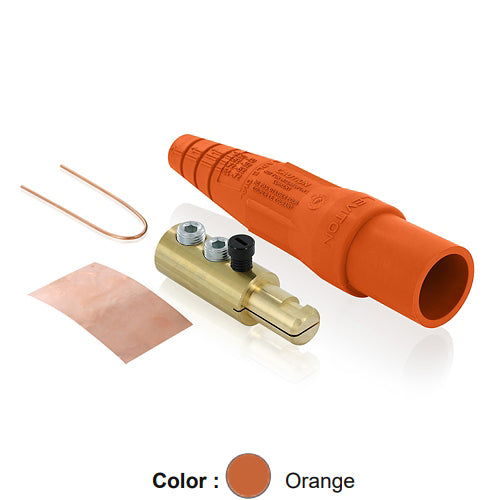 Leviton 16D24-UO, 16 Series Taper Nose Single Pole Cam-Type Male Plug, Contact & Insulator, Detachable, Industrial Grade, 400 Amp Max, 600 VAC/DC Max, Double Set Screw Termination, 2/0 - 4/0 AWG, Orange
