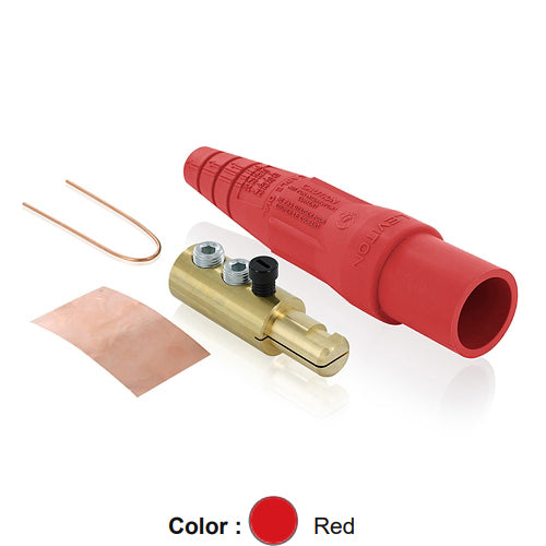 Leviton 16D24-UR, 16 Series Taper Nose Single Pole Cam-Type Male Plug, Contact & Insulator, Detachable, Industrial Grade, 400 Amp Max, 600 VAC/DC Max, Double Set Screw Termination, 2/0 - 4/0 AWG, Red
