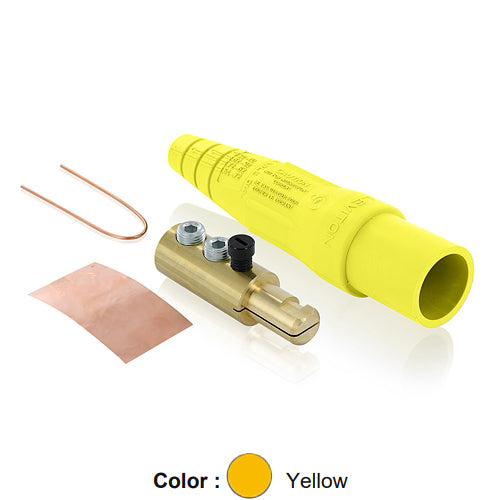 Leviton 16D24-UY, 16 Series Taper Nose Single Pole Cam-Type Male Plug, Contact & Insulator, Detachable, Industrial Grade, 400 Amp Max, 600 VAC/DC Max, Double Set Screw Termination, 2/0 - 4/0 AWG, Yellow