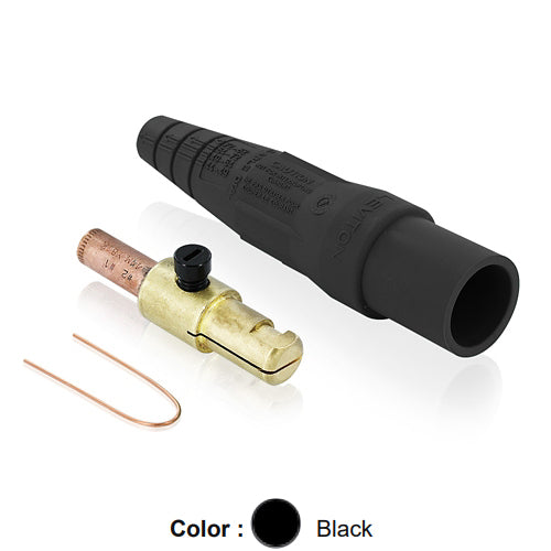 Leviton 16D25-UE, 16 Series Taper Nose Single Pole Cam-Type Male Plug, Contact & Insulator, Detachable, Industrial Grade, Crimp Tube Termination, #2 - #1 AWG, 220 Amp Max, Black