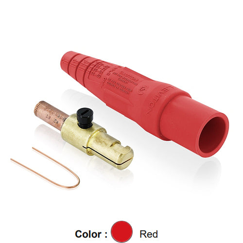 Leviton 16D25-UR, 16 Series Taper Nose Single Pole Cam-Type Male Plug, Contact & Insulator, Detachable, Industrial Grade, Crimp Tube Termination, #2 - #1 AWG, 220 Amp Max, Red