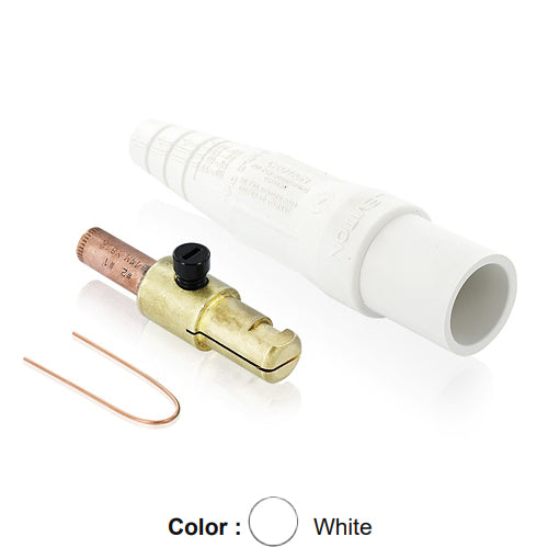 Leviton 16D25-UW, 16 Series Taper Nose Single Pole Cam-Type Male Plug, Contact & Insulator, Detachable, Industrial Grade, Crimp Tube Termination, #2 - #1 AWG, 220 Amp Max, White