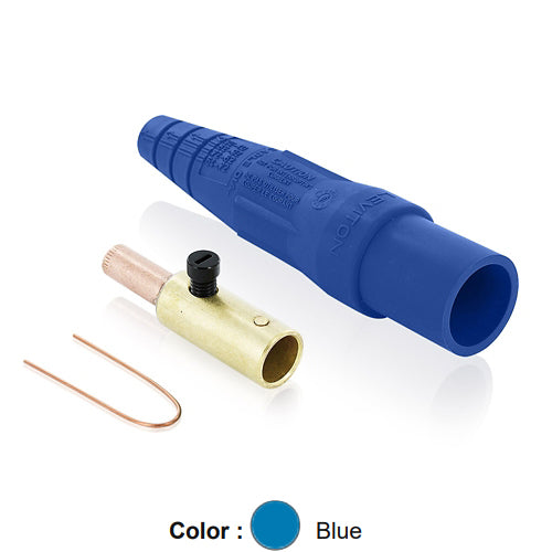 Leviton 16D28-UB, 16 Series Taper Nose Single Pole Cam-Type Male Plug, Contact & Insulator, Detachable, Industrial Grade, 400 Amp Max, 600 VAC/DC Max, Crimp Tube Termination, 3/0 - 4/0 AWG, Blue