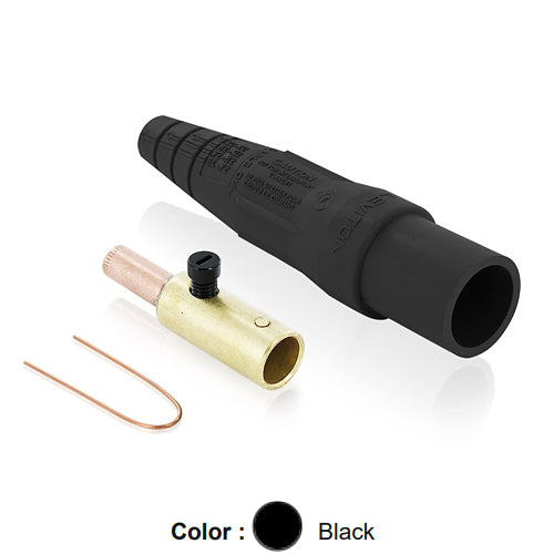 Leviton 16D28-UE, 16 Series Taper Nose Single Pole Cam-Type Male Plug, Contact & Insulator, Detachable, Industrial Grade, 400 Amp Max, 600 VAC/DC Max, Crimp Tube Termination, 3/0 - 4/0 AWG, Black