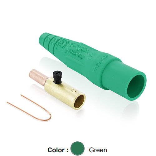 Leviton 16D28-UG, 16 Series Taper Nose Single Pole Cam-Type Male Plug, Contact & Insulator, Detachable, Industrial Grade, 400 Amp Max, 600 VAC/DC Max, Crimp Tube Termination, 3/0 - 4/0 AWG, Green