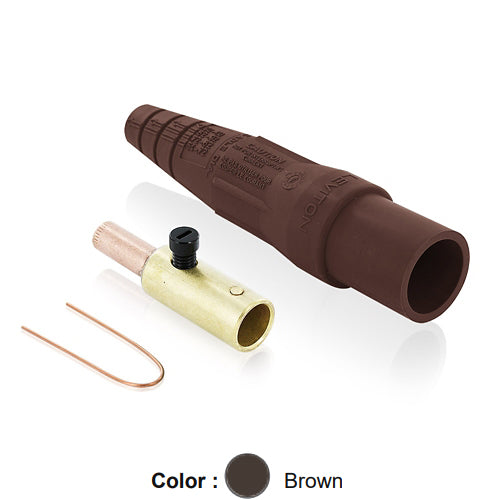 Leviton 16D28-UH, 16 Series Taper Nose Single Pole Cam-Type Male Plug, Contact & Insulator, Detachable, Industrial Grade, 400 Amp Max, 600 VAC/DC Max, Crimp Tube Termination, 3/0 - 4/0 AWG, Brown