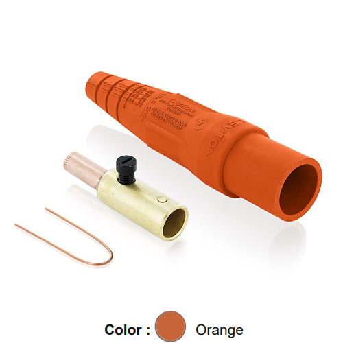 Leviton 16D28-UO, 16 Series Taper Nose Single Pole Cam-Type Male Plug, Contact & Insulator, Detachable, Industrial Grade, 400 Amp Max, 600 VAC/DC Max, Crimp Tube Termination, 3/0 - 4/0 AWG, Orange