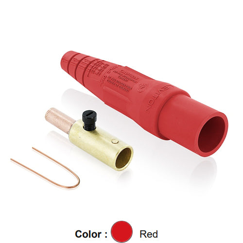 Leviton 16D28-UR, 16 Series Taper Nose Single Pole Cam-Type Male Plug, Contact & Insulator, Detachable, Industrial Grade, 400 Amp Max, 600 VAC/DC Max, Crimp Tube Termination, 3/0 - 4/0 AWG, Red