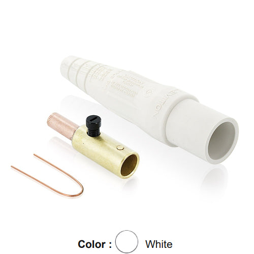 Leviton 16D28-UW, 16 Series Taper Nose Single Pole Cam-Type Male Plug, Contact & Insulator, Detachable, Industrial Grade, 400 Amp Max, 600 VAC/DC Max, Crimp Tube Termination, 3/0 - 4/0 AWG, White