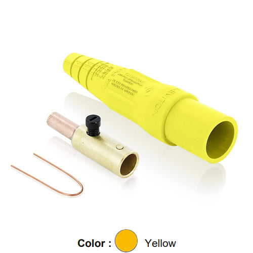 Leviton 16D28-UY, 16 Series Taper Nose Single Pole Cam-Type Male Plug, Contact & Insulator, Detachable, Industrial Grade, 400 Amp Max, 600 VAC/DC Max, Crimp Tube Termination, 3/0 - 4/0 AWG, Yellow