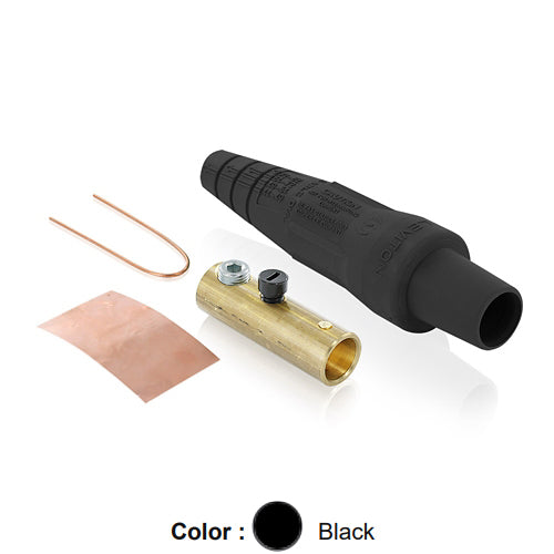 Leviton 16D29-UE, 16 Series Taper Nose Single Pole Cam-Type Female Plug, Contact & Insulator, Detachable, Industrial Grade, 300 Amp Max, 600 VAC/DC Max, Single Set Screw Termination, #2 - 2/0 AWG, Black