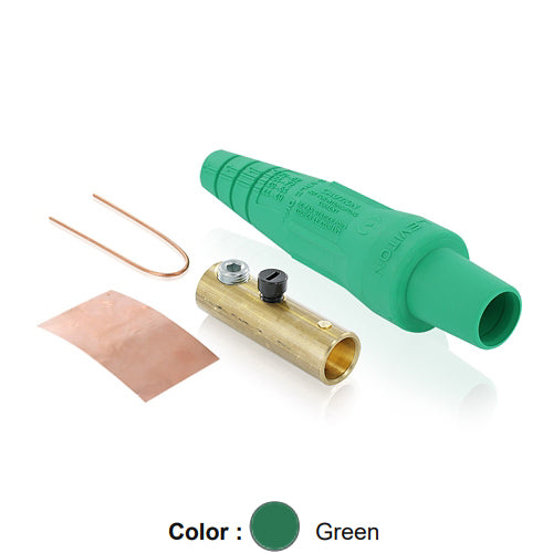 Leviton 16D29-UG, 16 Series Taper Nose Single Pole Cam-Type Female Plug, Contact & Insulator, Detachable, Industrial Grade, 300 Amp Max, 600 VAC/DC Max, Single Set Screw Termination, #2 - 2/0 AWG, Green