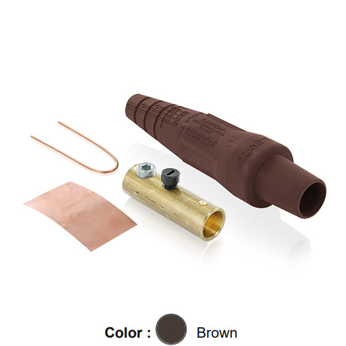 Leviton 16D29-UH, 16 Series Taper Nose Single Pole Cam-Type Female Plug, Contact & Insulator, Detachable, Industrial Grade, 300 Amp Max, 600 VAC/DC Max, Single Set Screw Termination, #2 - 2/0 AWG, Brown