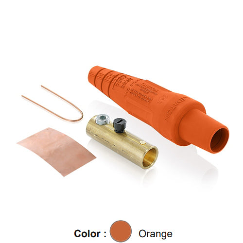 Leviton 16D29-UO, 16 Series Taper Nose Single Pole Cam-Type Female Plug, Contact & Insulator, Detachable, Industrial Grade, 300 Amp Max, 600 VAC/DC Max, Single Set Screw Termination, #2 - 2/0 AWG, Orange