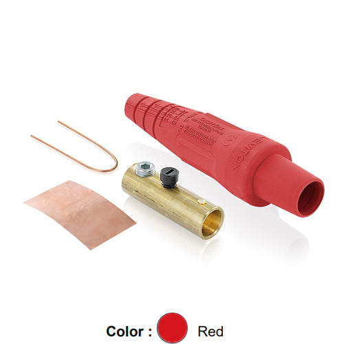 Leviton 16D29-UR, 16 Series Taper Nose Single Pole Cam-Type Female Plug, Contact & Insulator, Detachable, Industrial Grade, 300 Amp Max, 600 VAC/DC Max, Single Set Screw Termination, #2 - 2/0 AWG, Red
