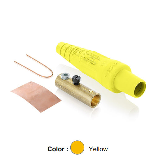 Leviton 16D29-UY, 16 Series Taper Nose Single Pole Cam-Type Female Plug, Contact & Insulator, Detachable, Industrial Grade, 300 Amp Max, 600 VAC/DC Max, Single Set Screw Termination, #2 - 2/0 AWG, Yellow