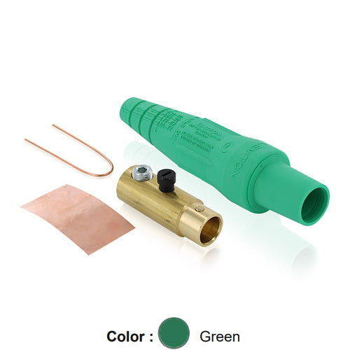 Leviton 16D32-UG, 16 Series Taper Nose Single Pole Cam-Type Female Plug, Contact & Insulator, Detachable, Industrial Grade, 400 Amp Max, 600 VAC/DC Max, Single Set Screw Termination, 2/0 - 4/0 AWG, Green