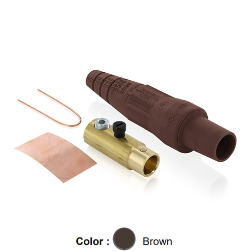 Leviton 16D32-UH, 16 Series Taper Nose Single Pole Cam-Type Female Plug, Contact & Insulator, Detachable, Industrial Grade, 400 Amp Max, 600 VAC/DC Max, Single Set Screw Termination, 2/0 - 4/0 AWG, Brown