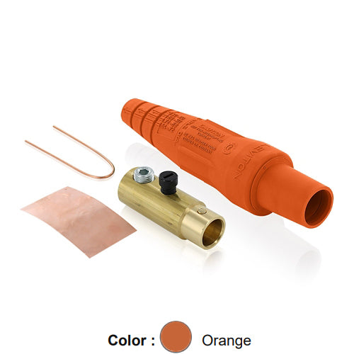 Leviton 16D32-UO, 16 Series Taper Nose Single Pole Cam-Type Female Plug, Contact & Insulator, Detachable, Industrial Grade, 400 Amp Max, 600 VAC/DC Max, Single Set Screw Termination, 2/0 - 4/0 AWG, Orange
