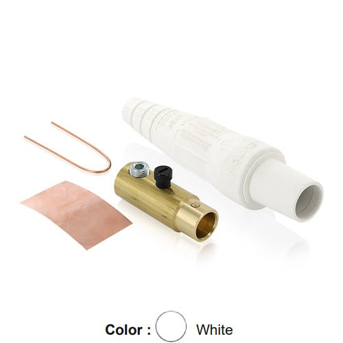 Leviton 16D32-UW, 16 Series Taper Nose Single Pole Cam-Type Female Plug, Contact & Insulator, Detachable, Industrial Grade, 400 Amp Max, 600 VAC/DC Max, Single Set Screw Termination, 2/0 - 4/0 AWG, White