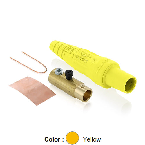 Leviton 16D32-UY, 16 Series Taper Nose Single Pole Cam-Type Female Plug, Contact & Insulator, Detachable, Industrial Grade, 400 Amp Max, 600 VAC/DC Max, Single Set Screw Termination, 2/0 - 4/0 AWG, Yellow