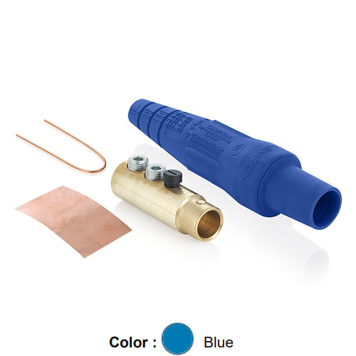 Leviton 16D33-UB, 16 Series Taper Nose Single Pole Cam-Type Female Plug, Contact & Insulator, Detachable, Industrial Grade, 400 Amp Max, 600 VAC/DC Max, Double Set Screw Termination, 2/0 - 4/0 AWG, Blue