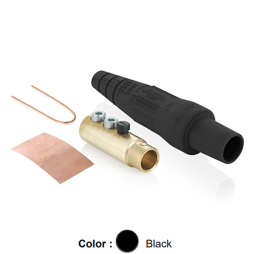 Leviton 16D33-UE, 16 Series Taper Nose Single Pole Cam-Type Female Plug, Contact & Insulator, Detachable, Industrial Grade, 400 Amp Max, 600 VAC/DC Max, Double Set Screw Termination, 2/0 - 4/0 AWG, Black