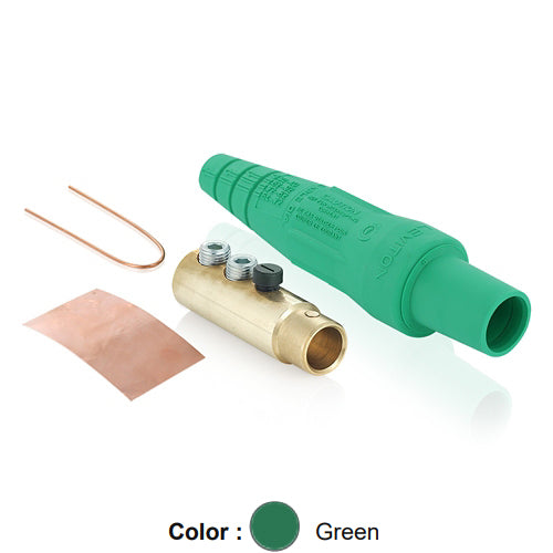 Leviton 16D33-UG, 16 Series Taper Nose Single Pole Cam-Type Female Plug, Contact & Insulator, Detachable, Industrial Grade, 400 Amp Max, 600 VAC/DC Max, Double Set Screw Termination, 2/0 - 4/0 AWG, Green