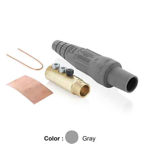 Leviton 16D33-UGY, 16 Series Taper Nose Single Pole Cam-Type Female Plug, Contact & Insulator, Detachable, Industrial Grade, 400 Amp Max, 600 VAC/DC Max, Double Set Screw Termination, 2/0 - 4/0 AWG, Gray