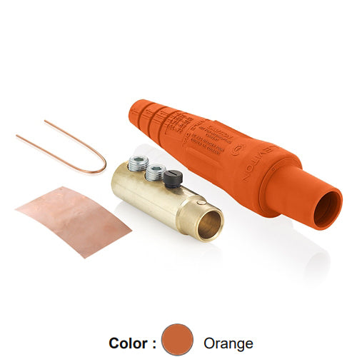Leviton 16D33-UO, 16 Series Taper Nose Single Pole Cam-Type Female Plug, Contact & Insulator, Detachable, Industrial Grade, 400 Amp Max, 600 VAC/DC Max, Double Set Screw Termination, 2/0 - 4/0 AWG, Orange