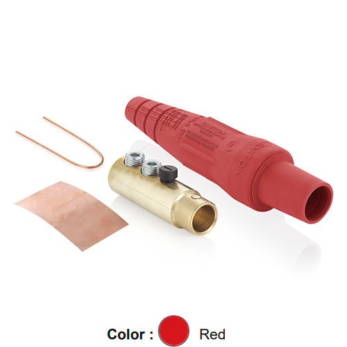 Leviton 16D33-UR, 16 Series Taper Nose Single Pole Cam-Type Female Plug, Contact & Insulator, Detachable, Industrial Grade, 400 Amp Max, 600 VAC/DC Max, Double Set Screw Termination, 2/0 - 4/0 AWG, Red