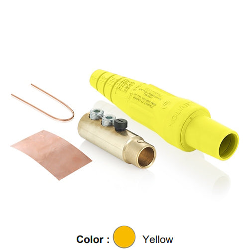 Leviton 16D33-UY, 16 Series Taper Nose Single Pole Cam-Type Female Plug, Contact & Insulator, Detachable, Industrial Grade, 400 Amp Max, 600 VAC/DC Max, Double Set Screw Termination, 2/0 - 4/0 AWG, Yellow