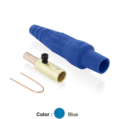 Leviton 16D34-UB, 16 Series Taper Nose Single Pole Cam-Type Female Plug, Contact & Insulator, Detachable, Industrial Grade, Crimp Tube Termination, #2 - #1 AWG, 220 Amp Max, Blue