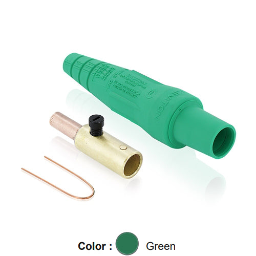 Leviton 16D34-UG, 16 Series Taper Nose Single Pole Cam-Type Female Plug, Contact & Insulator, Detachable, Industrial Grade, Crimp Tube Termination, #2 - #1 AWG, 220 Amp Max, Green