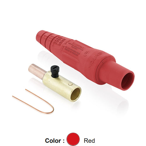 Leviton 16D34-UR, 16 Series Taper Nose Single Pole Cam-Type Female Plug, Contact & Insulator, Detachable, Industrial Grade, Crimp Tube Termination, #2 - #1 AWG, 220 Amp Max, Red
